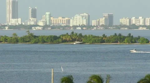 Boat in Miami Bay Stock Footage 11467070