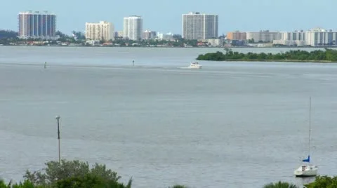 Boat in Miami Bay Video stock 11495943