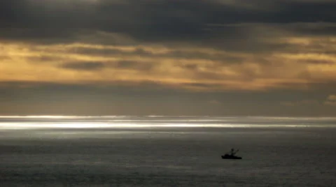 Boat In Moody Ocean Stock Footage 43349213