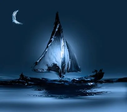Boat in Moonlight Stock Illustration