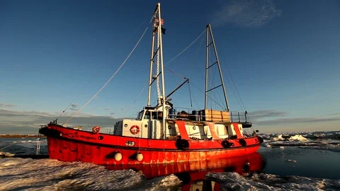 Boat moored in the Arctic Ocean Stock Footage 104962080