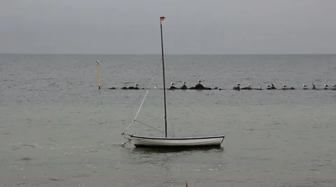 Boat moored on the coast Stock Footage 42308444