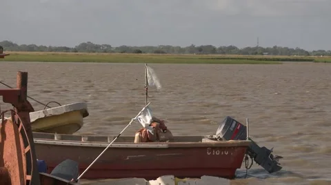 Boat moored on the river Video stock 64971454
