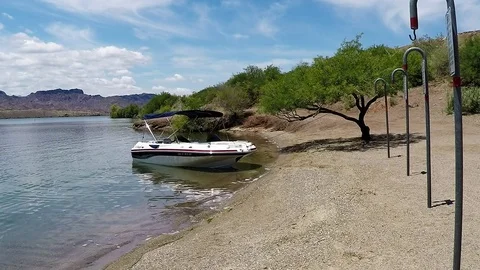 Boat Mooring Beach- Cattail Cove State Park Stock Footage