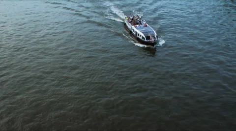 Boat on Moskva River  with passengers passing Stock Footage 33800233
