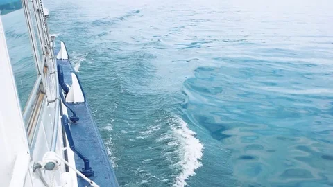 Boat in motion, blue water. Stock Footage