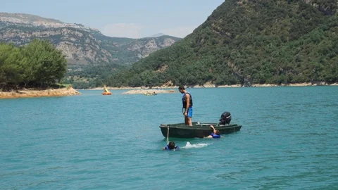 The boat on the mountain lake Stock Footage 111928235