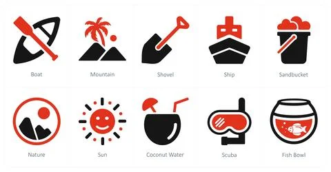 Boat, mountain, shovel Stock Illustration