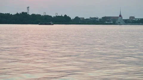 Boat moves across river in Samut Prakan Video stock 339874330