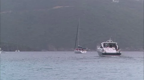 Boat moving across ocean Stock Footage 22664307