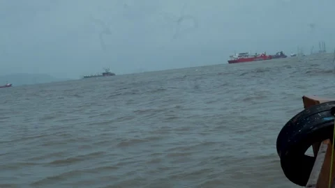 Boat Moving Across the Open Sea Stock Footage 341961978