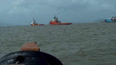 Boat Moving Across the Open Sea Stock Footage 341963621