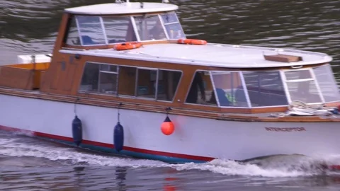 BOAT MOVING ON THE RIVER FHD Stock Footage