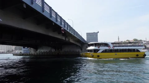 Boat Moving Under Galata Bridge in Istanbul (Turkey) Video stock 196622882