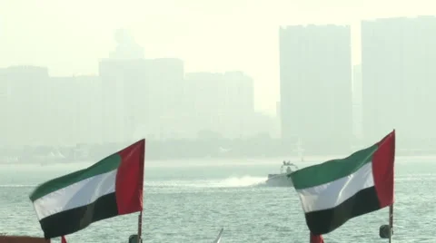 Boat navigating in Abu Dhabi port  Stock Footage 43316087