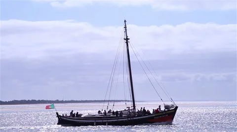 Boat navigating  estuary river Stock Footage 55491492