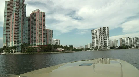 Boat navigating in Miami Stock Footage 37746428