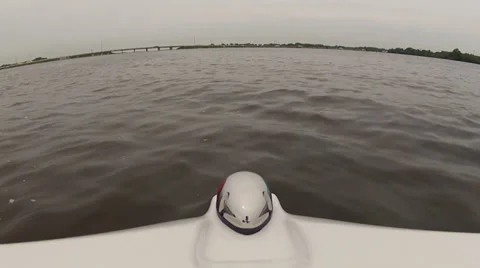 Boat navigating slowly on calm river Stock Footage 39831180
