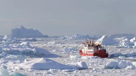 Boat Is Navigating Through Icebergs - Ilulissat, Greenland Stock Footage 230413757