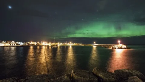 Boat with Northern Lights Stock Footage 88241738