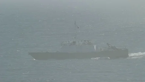 Boat in ocean mist Stock Footage 77048853