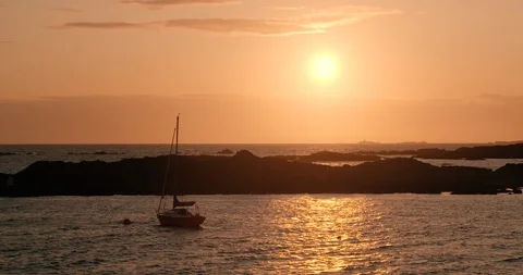 Boat on the ocean sunset Stock Footage 123587235