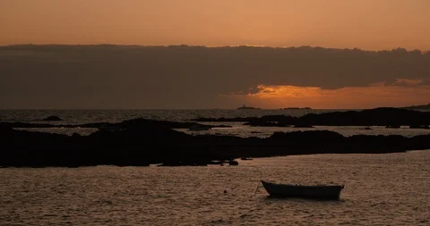 Boat on the ocean sunset Stock Footage 123607786
