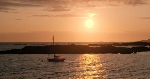 Boat on the ocean sunset Stock Footage 123608766