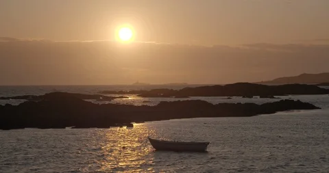 Boat on the ocean sunset Stock Footage 123612296