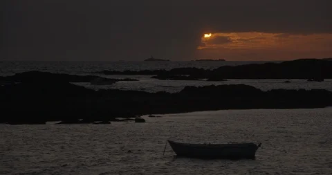 Boat on the ocean sunset Stock Footage 123612850