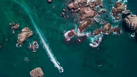 Boat in the ocean top view Stock Footage 107859305