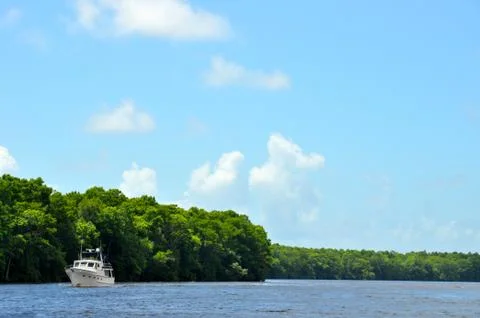 Boat on the ohio river - background 写真素材
