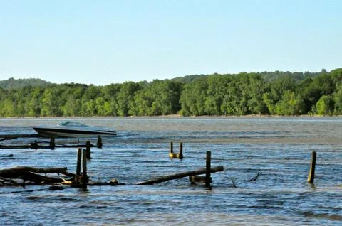 Boat on ohio river 写真素材