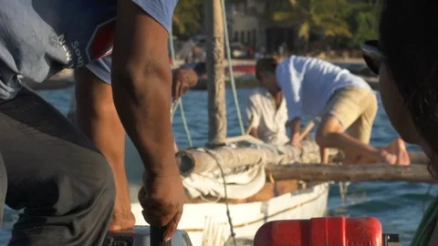 Boat operators preparing the boats for sailing Video stock 85894453