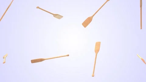 Boat Paddles Falling on a Light Background. Wooden Paddles 3D Animation. 4K Stock Footage 297385920