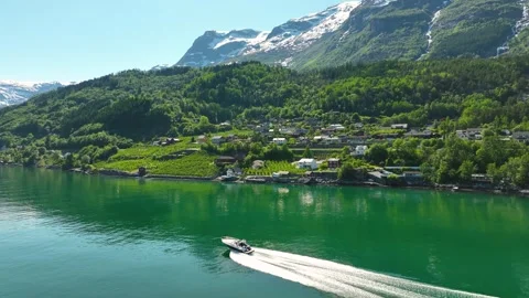 Boat parallel fly in Aga - Norway Stock Footage 243844064