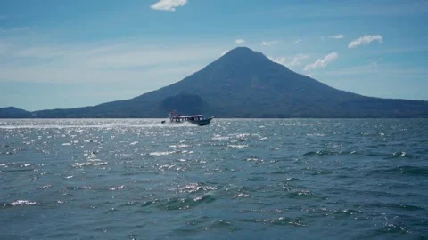 Boat in Parallel on Lake Atitlan  Stock Footage 293756942