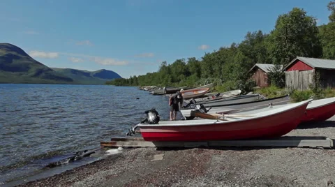Boat park on a beautiful lake Stock-Footage 41455352