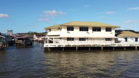Boat pass through Kampung Ayer or water village Stock Footage 101087854