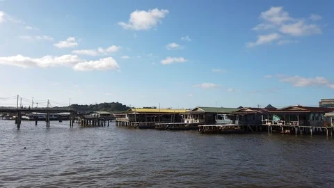 Boat pass through Kampung Ayer or water village Stock-Footage 101087918