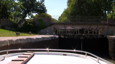 Boat passes through the gateway Stock Footage 7644203