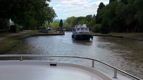 Boat passes through the gateway Stock Footage 7725120