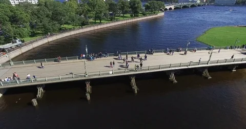 Boat Passes Under A Bridge Video stock 74883075
