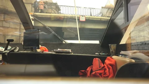 Boat passes under the bridge Stock Footage 94129962