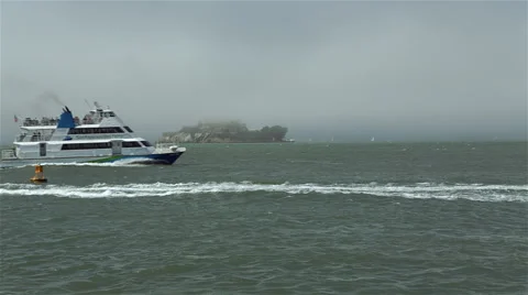 Boat passing by alcatraz Stock Footage 44941332