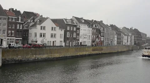Boat passing by in Maastricht Stock Footage 49610210
