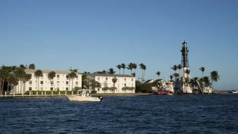 Boat Passing Pompano Beach Lighthouse Stock Footage 200842781