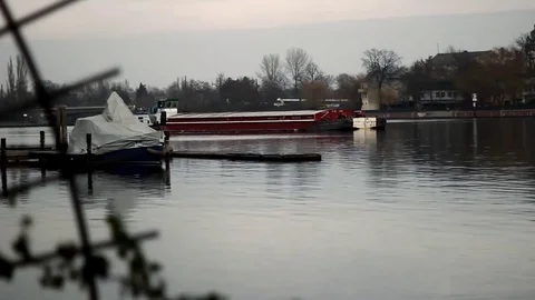 A boat passing by on a river in Berlin Video stock 100194418