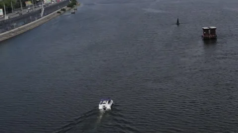 Boat passing on the river Stock Footage 56859787