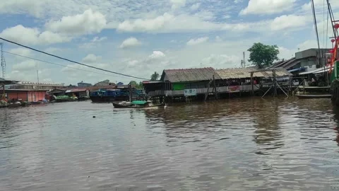 Boat passing the river Stock Footage 268352778